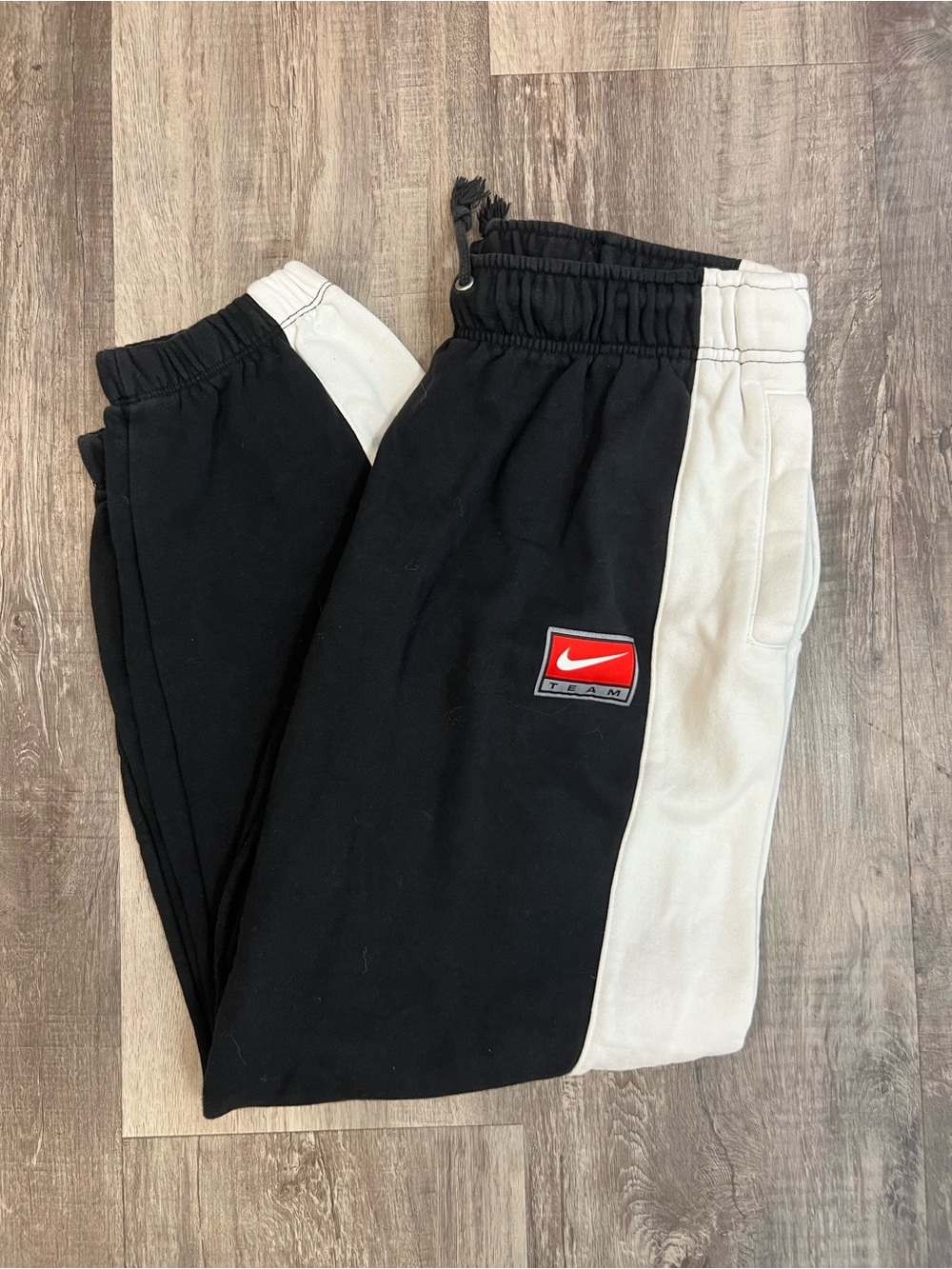 Nike Black & White Colorblock Kids Joggers with Red Logo Patch